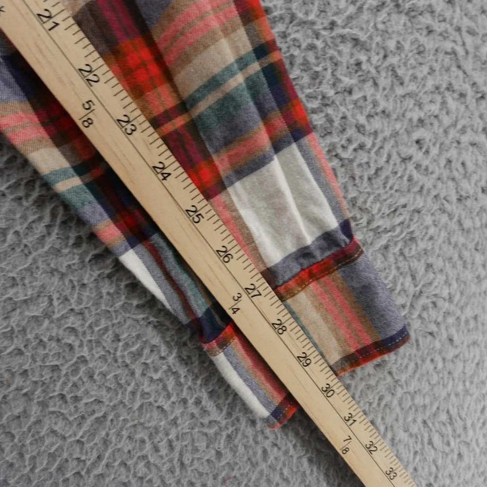 J‎ Crew Flannel Shirt Plaid Button Up Medium Red Navy Beige Mens Casual Cotton